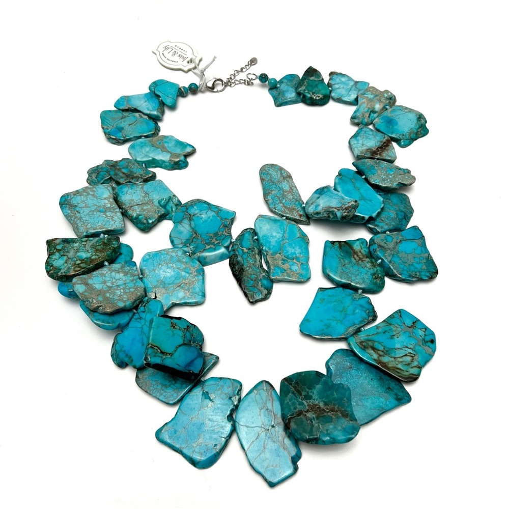 Iris & Lily Aqua Jasper Gemstone Slab Sterling Silver Clasp Statement Necklace